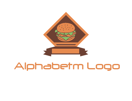 burger in rhombus with ribbon restaurant logo