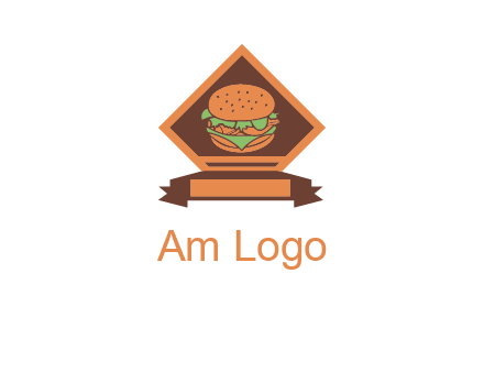 burger in rhombus with ribbon restaurant logo