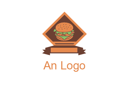 burger in rhombus with ribbon restaurant logo