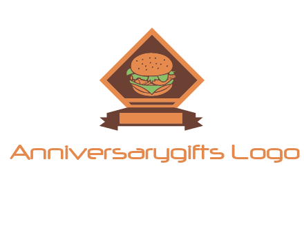 burger in rhombus with ribbon restaurant logo