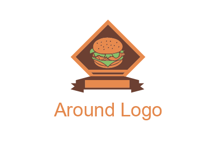 burger in rhombus with ribbon restaurant logo