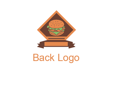 burger in rhombus with ribbon restaurant logo