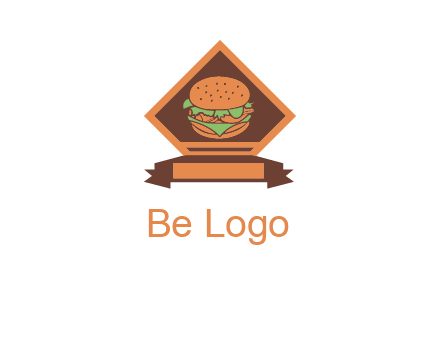 burger in rhombus with ribbon restaurant logo