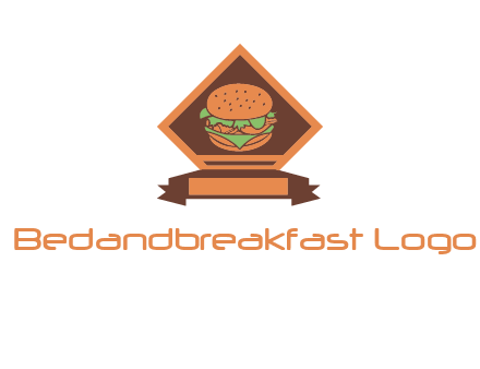 burger in rhombus with ribbon restaurant logo