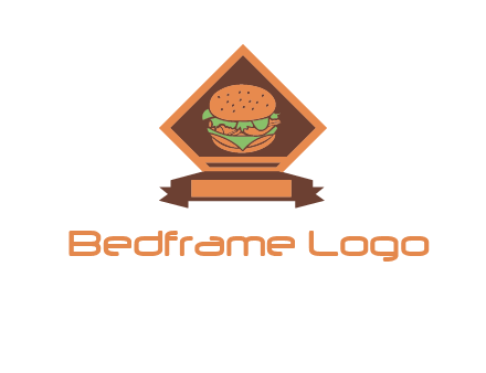 burger in rhombus with ribbon restaurant logo