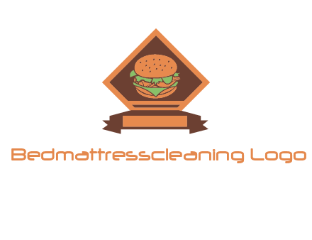 burger in rhombus with ribbon restaurant logo