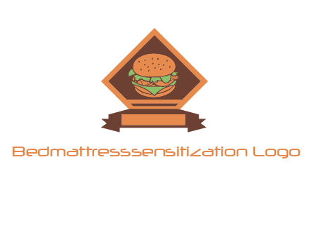 burger in rhombus with ribbon restaurant logo