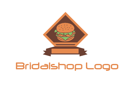 burger in rhombus with ribbon restaurant logo