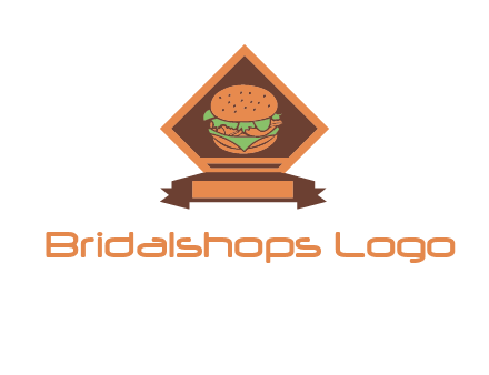 burger in rhombus with ribbon restaurant logo