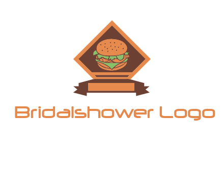 burger in rhombus with ribbon restaurant logo