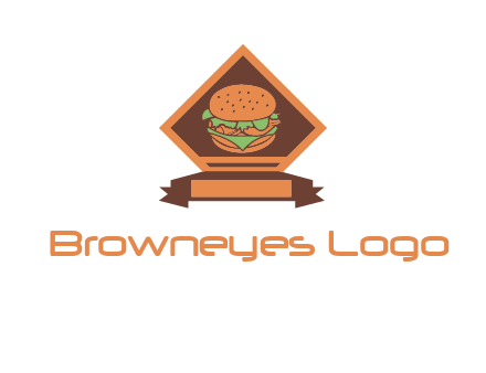burger in rhombus with ribbon restaurant logo