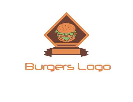 burger in rhombus with ribbon restaurant logo