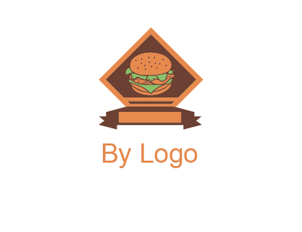 burger in rhombus with ribbon restaurant logo