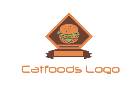burger in rhombus with ribbon restaurant logo