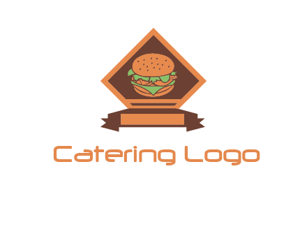 burger in rhombus with ribbon restaurant logo
