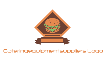 burger in rhombus with ribbon restaurant logo