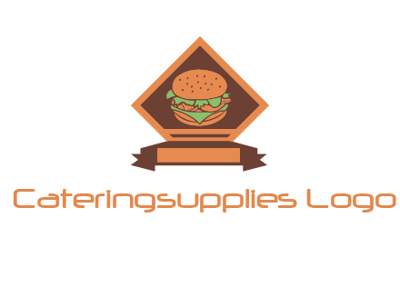 burger in rhombus with ribbon restaurant logo