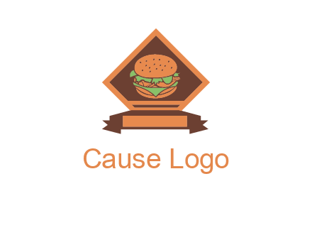 burger in rhombus with ribbon restaurant logo