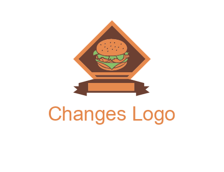 burger in rhombus with ribbon restaurant logo