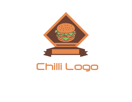 burger in rhombus with ribbon restaurant logo
