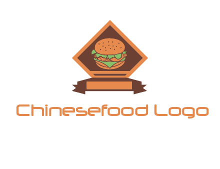 burger in rhombus with ribbon restaurant logo