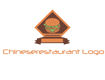 burger in rhombus with ribbon restaurant logo
