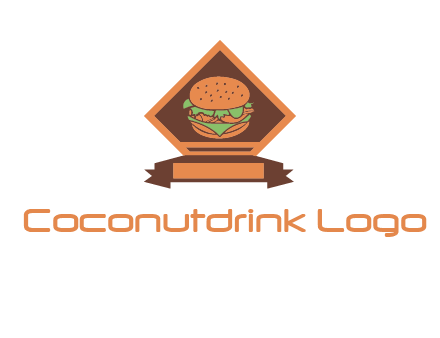 burger in rhombus with ribbon restaurant logo