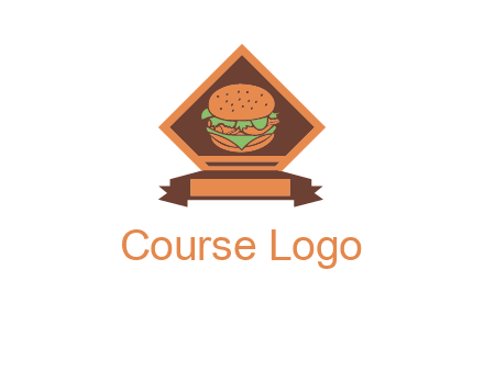 burger in rhombus with ribbon restaurant logo
