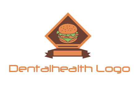 burger in rhombus with ribbon restaurant logo