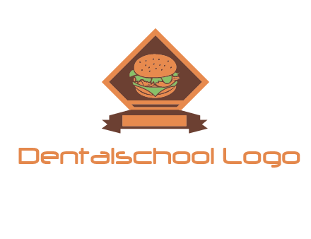 burger in rhombus with ribbon restaurant logo