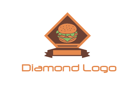 burger in rhombus with ribbon restaurant logo