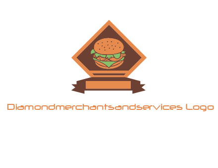 burger in rhombus with ribbon restaurant logo
