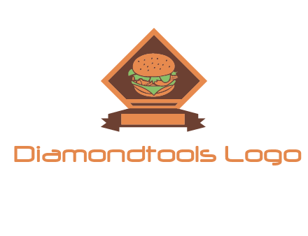 burger in rhombus with ribbon restaurant logo