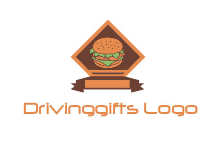 burger in rhombus with ribbon restaurant logo
