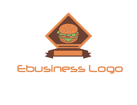 burger in rhombus with ribbon restaurant logo