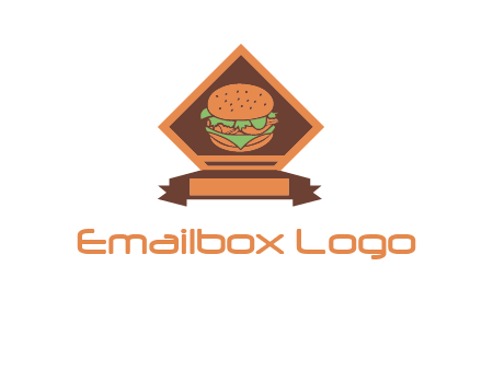 burger in rhombus with ribbon restaurant logo