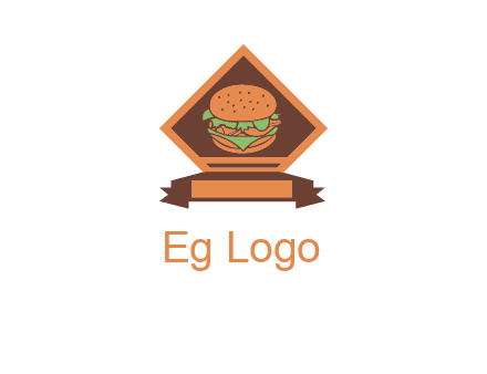 burger in rhombus with ribbon restaurant logo