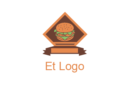 burger in rhombus with ribbon restaurant logo