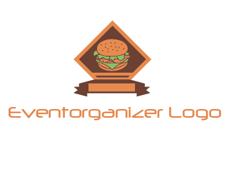 burger in rhombus with ribbon restaurant logo