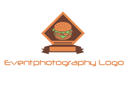 burger in rhombus with ribbon restaurant logo
