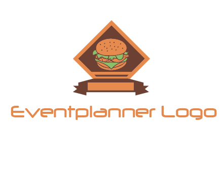 burger in rhombus with ribbon restaurant logo