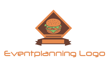 burger in rhombus with ribbon restaurant logo