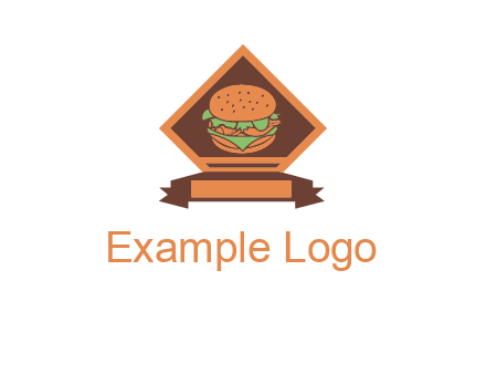 burger in rhombus with ribbon restaurant logo