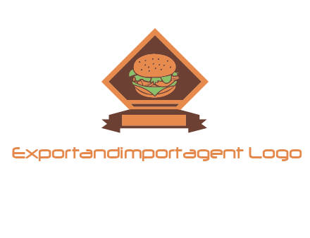 burger in rhombus with ribbon restaurant logo