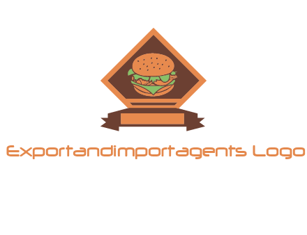 burger in rhombus with ribbon restaurant logo