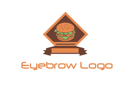 burger in rhombus with ribbon restaurant logo