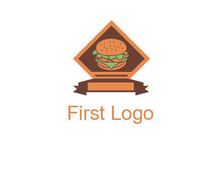 burger in rhombus with ribbon restaurant logo
