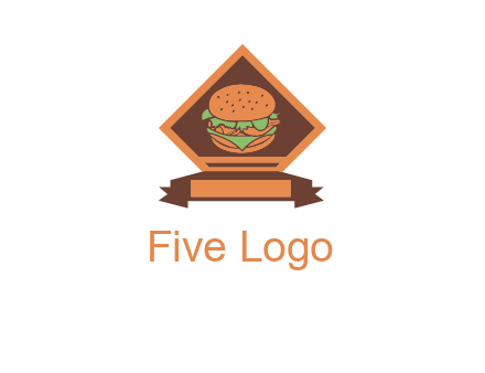 burger in rhombus with ribbon restaurant logo