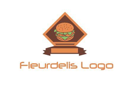 burger in rhombus with ribbon restaurant logo