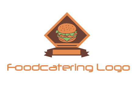 burger in rhombus with ribbon restaurant logo